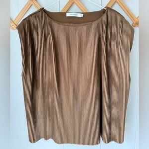 Moussy Women’s Brown Pleated Sleeveless Top Japan Minimalist Draped Blouse